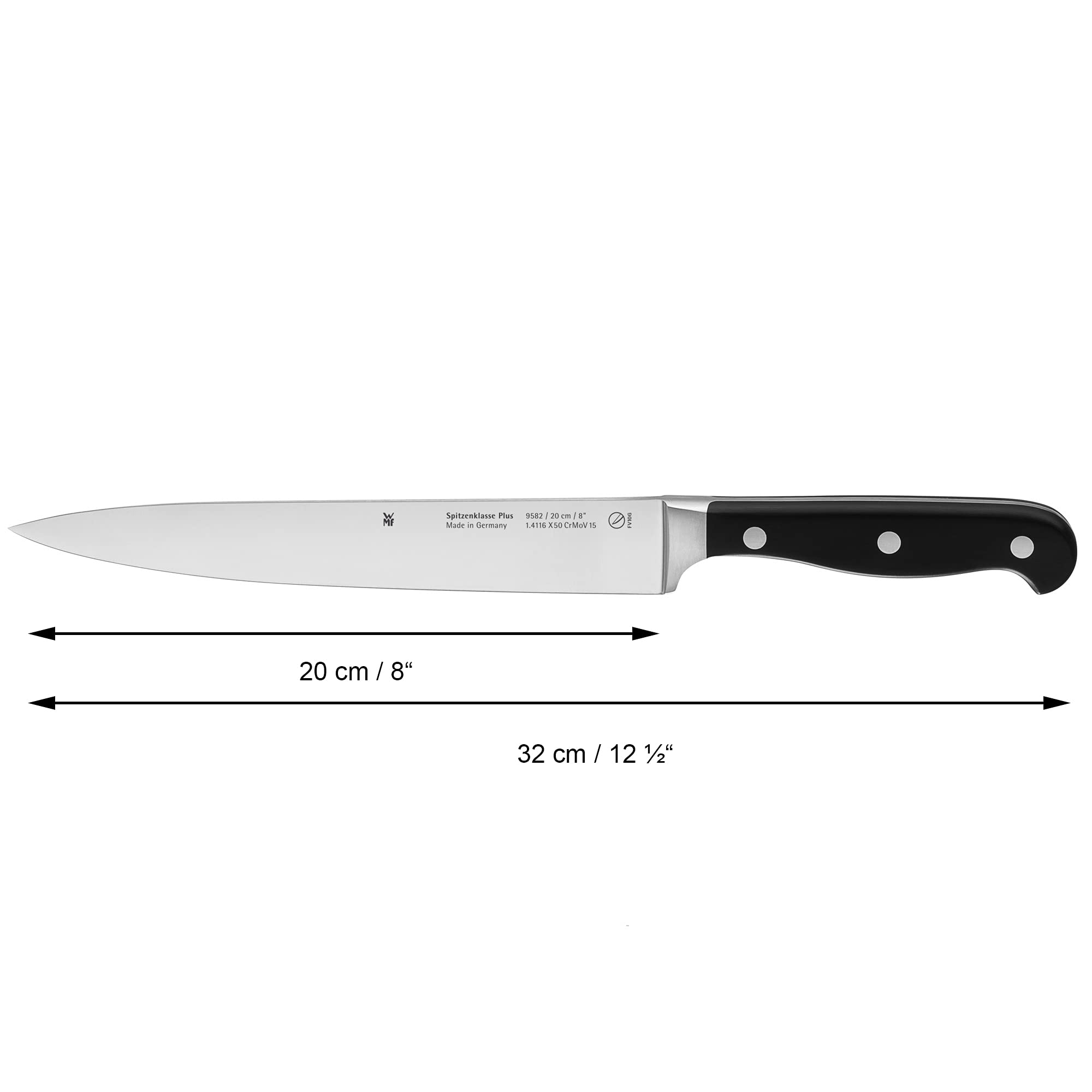WMF Spitzenklasse Plus Fleischmesser 32,5 cm, Made in Germany, Tranchiermesser geschmiedet, Performance Cut, Spezialklingenstahl, Klinge 20 cm