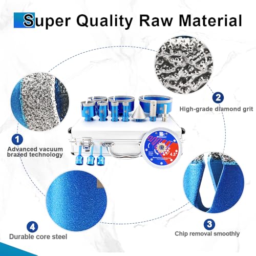 Image of Diamond Core Drill Bit Set - BRSCHNITT Tile Hole Saw Kit 1 /4 inch*2 /5 /16 inch /4 /5 inch 1 inch 1-3 /8 inch2 inch /3 inch /4 inch /5 inch& 4 /5 inch Finger Bit & 2 inch Chamfer Bit for Porcelain Tile Ceramic Marble Granite Diamond Blade & Adapters.