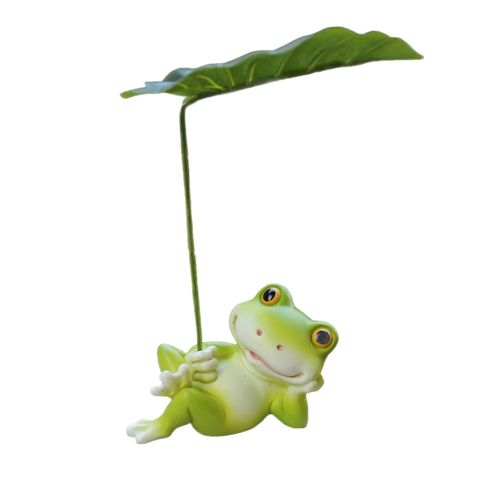 Glifora Frog Ornament - Lying Frog Small Resin Figurine with Leaf Umbrella, Sun-Proof Micro Landscape Ornament for Flowerpot, Car Console, Desktop and Balcony Decor