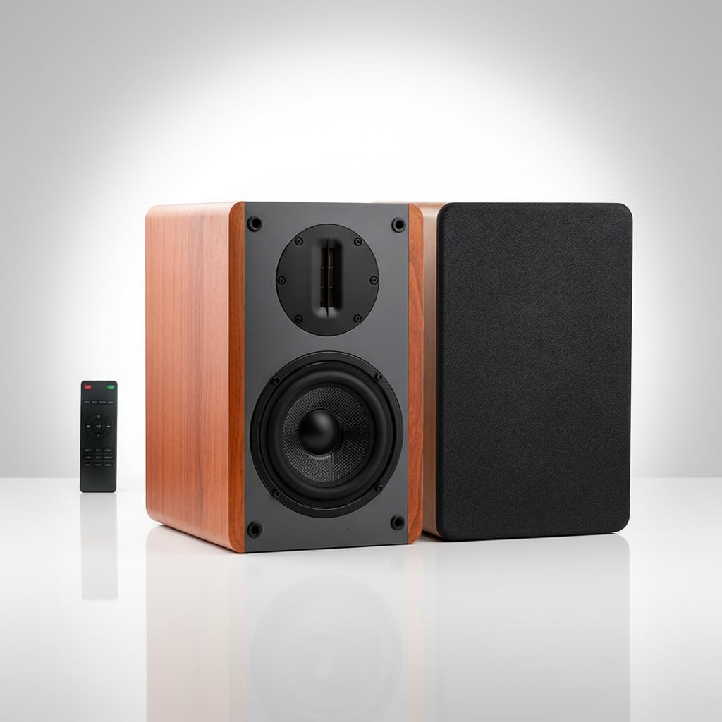 5.25'' Bluetooth Bookshelf Speakers, 200W Powered Studio Monitors, Home Theater Computer Speakers with 4'' Ribbon Tweeter Record Player Speakers for TV and Computer HiFi Sound Built in DSP