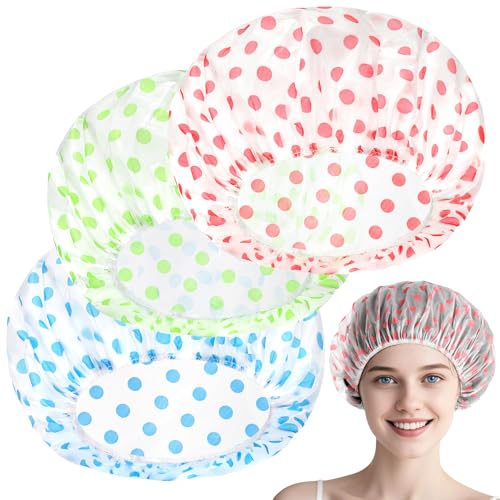 3 Pcs Shower Caps for Women Men,Waterproof Reusable Bath Cap,27cm Width with Elastic Band, Large Plastic Long Hair Environmental Protection Hats for Ladies Girls Kids Spa Salon (Red+Blue+Yellow) 3 Pcs Shower Caps for Women Men,Waterproof Reusable Bath Cap,27cm Width with Elastic Band, Large Plastic Long Hair Environmental Protection Hats for Ladies Girls Kids Spa Salon (Red+Blue+Yellow)