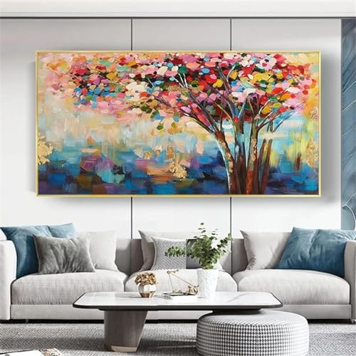 Peinture à l'huile dorée abstraite haut de gamme avec cadre élégant grand format 70x140 cm