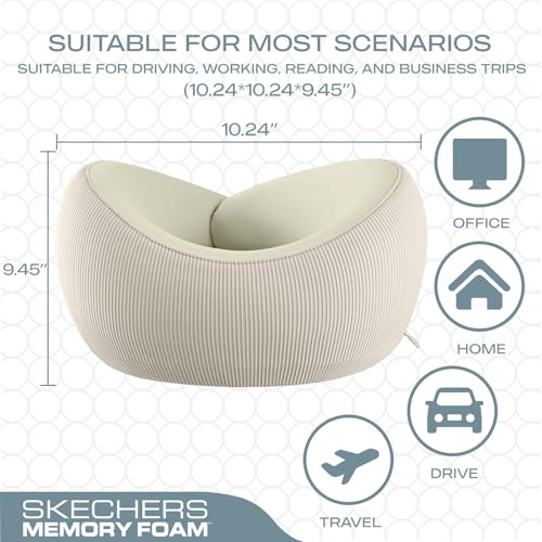 Image of Skechers Men's Memory Foam Neck Pillow, Comfortable & Breathable Travel Pillow, Neck Pillow Airplane for Travel, Car Rides, Home, and Office Use, Ergonomic Design for Men and Women,Beige