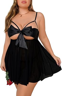 Kaei&Shi Unwrap Me Ribbon, Split Back, Flowy Gifts, 2PC Plus Size Lingerie