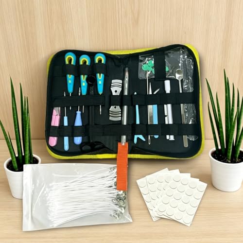 Image of 135PCS Candle Making Kits with Candle Wick Trimmer(7IN)& Dipper,Big Eye Long Needle Mold Hook Punch Needle for Inserting Wick,Cotton Wick with Metal Sustainer Tabs,Wick Stickers for Candle Lovers