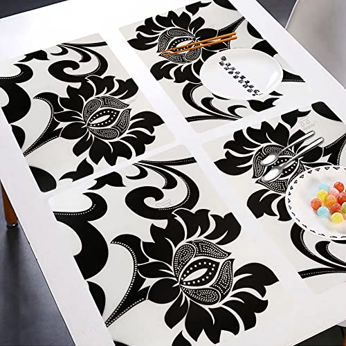 Image of Waterproof PVC Refrigerator Drawer Mats /Multipurpose Mat /Fridge Mats Set of 3 Pc (Floral Black, Size-17.5X11.5 Inch)