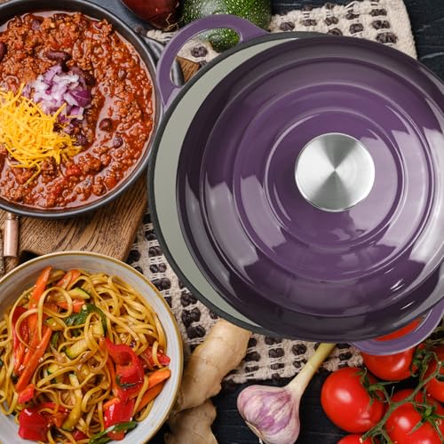 Image of Dutch Oven Enameled Cast Iron with Lid - Big Dual Handles - Oven Safe up to 500F - Classic Round Pot for Versatile Cooking (Purple, 3 QT)