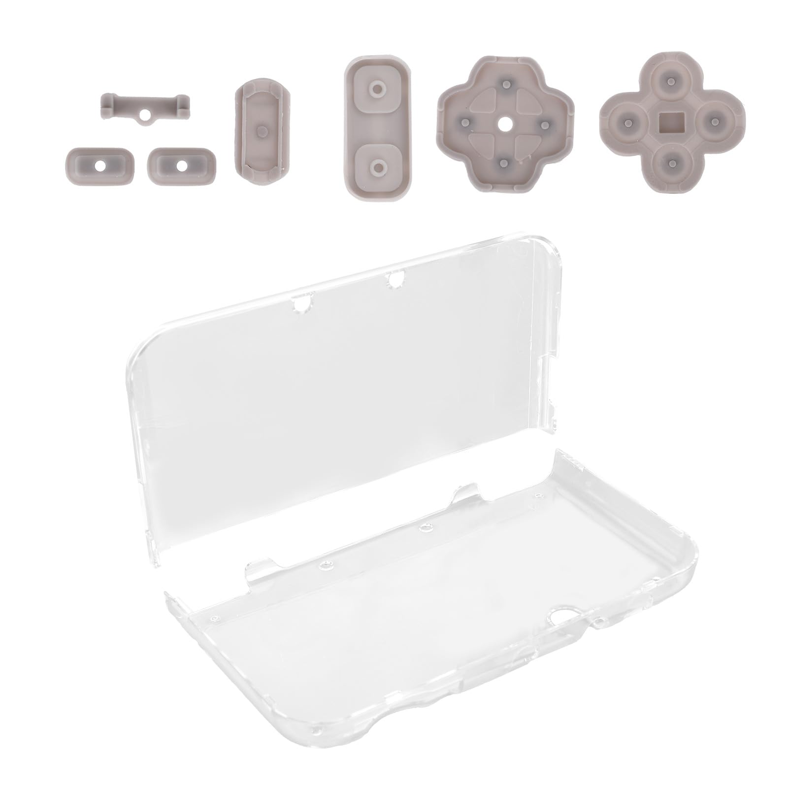 Etui Ochronne do Nowego 3DS XL/LL, Plastikowa Przezroczysta Osłona Ochronna Odporna na Zarysowania z 7 Szarymi Silikonowymi Padami do Kontrolera Kompatybilne z Nowym 3DS XL/LL