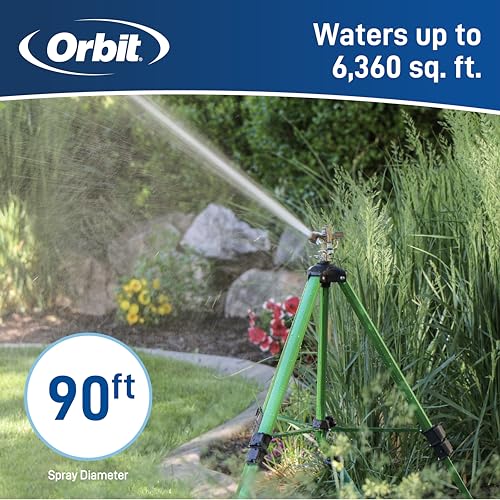 Orbit 1/2 -inch Heavy-Duty Brass Impact Sprinkler on Adjustable 22-48-inch Metal Tripod Base