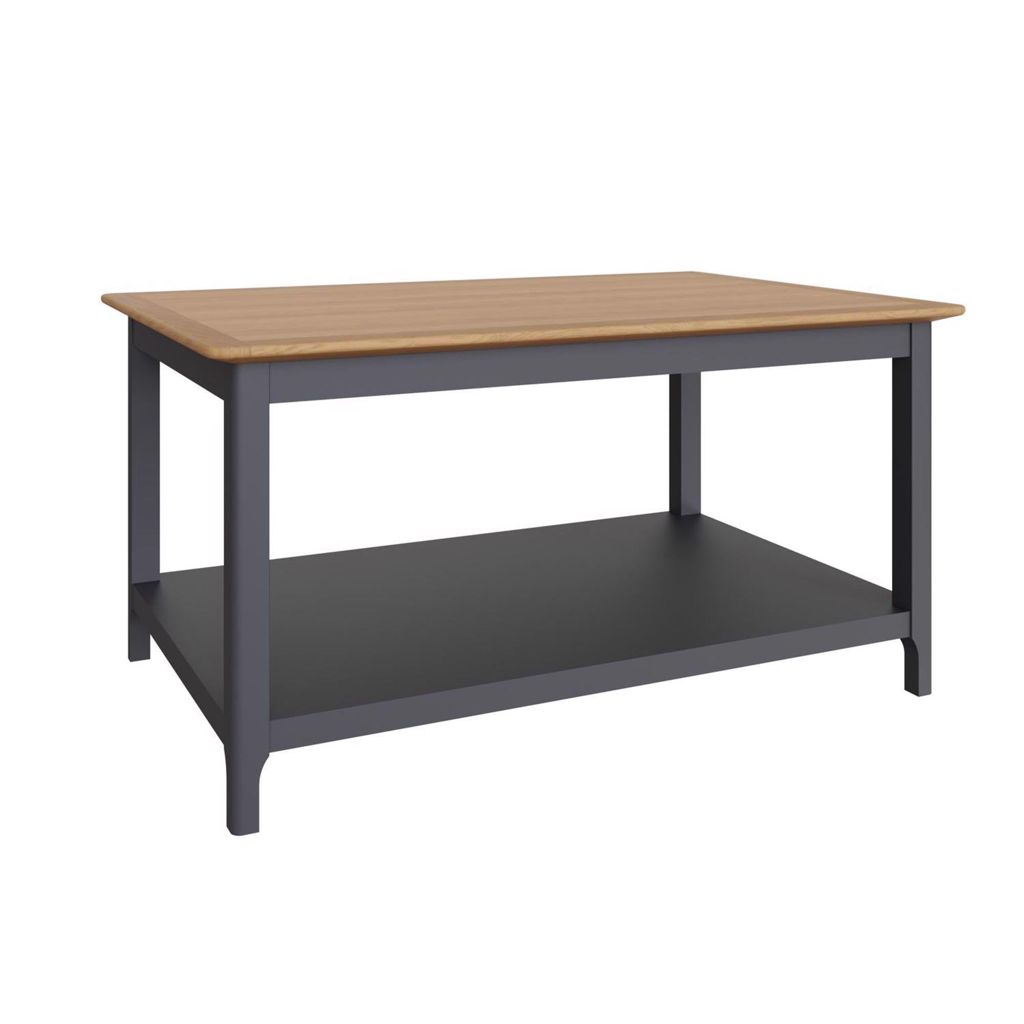 FWStyle large coffee table in solid oak and graphite blue painted finish. W90cm x D60cm x H46cm.