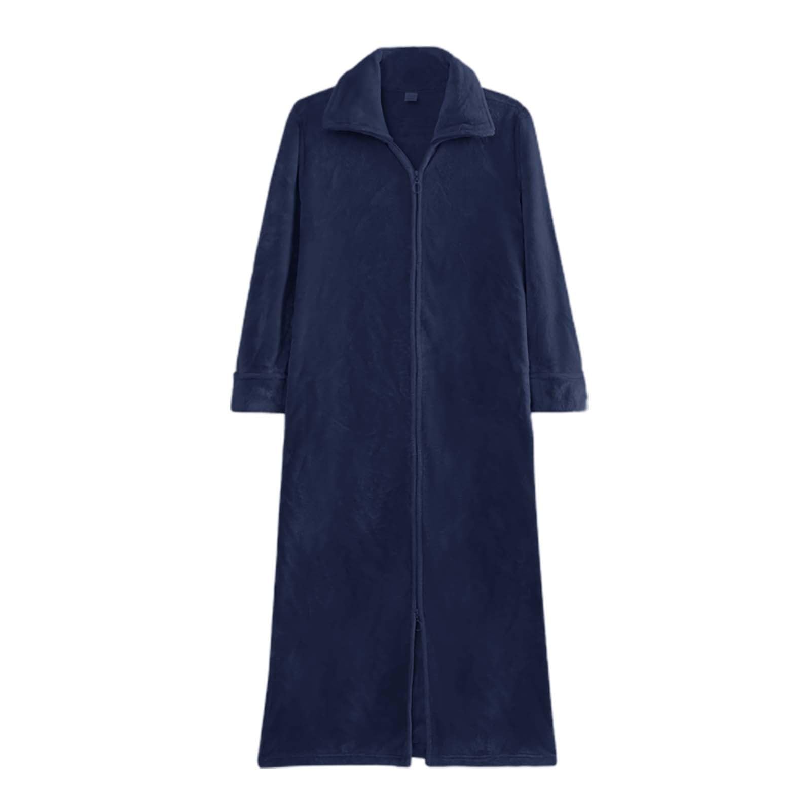 Accappatoio da donna, leggero, a maniche lunghe, invernale, taglie M-3XL, oversize, spesso | Pigiama da donna in flanella, vestibilità ampia, con risvolto e cerniera, tinta unita, caldo
