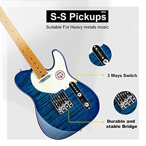 EART Klassieke Elektrische Gitaar Esdoorn Toets, Roestvrijstalen Frets, Tijgerfineer, Rood, Blauw, Bruin - Image 4