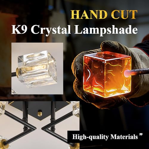 Image of Black Gold Sputnik Chandeliers Industrial 18 inch Crystal Semi Flush Mount Ceiling Light Fixture 4-Light Modern Chandelier for Hallway Entryway Kitchen Bedroom Dining Room