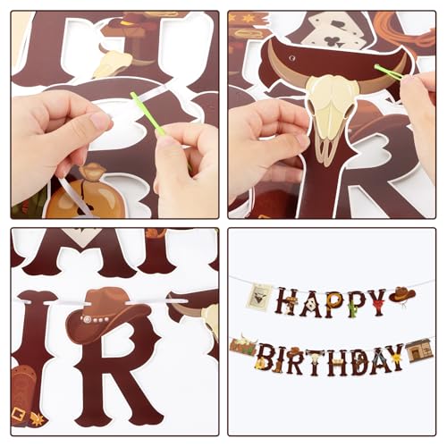 Image of Western Cowboy Birthday Banner Western Cowboy Theme Happy Birthday Decoration Boots Banner Boy Rodeo Party Ideal Decorations for Boys Kids First Party Supplies