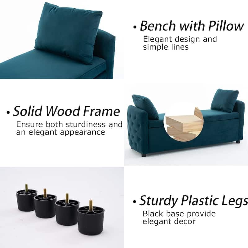 Fabrique Bedford 2 Seater Velvet Ottoman Bench with Storage (Teal Green) | Multipurpose Storage Chest for Living Room, Bedroom & Hall | Sofa Bench for Seating & Organization 3