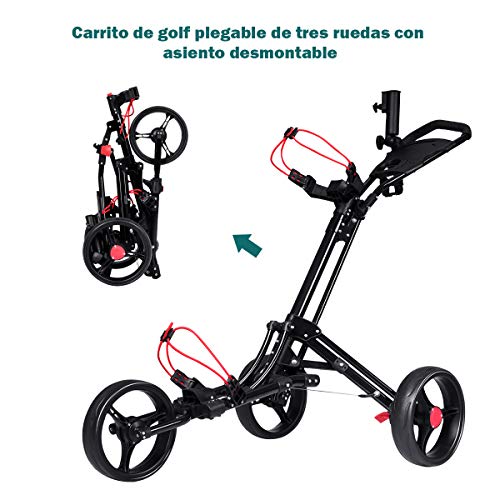 COSTWAY-Carrito-de-Golf-con-3-Ruedas-Plegable-Ajustable-Carro-de-Empuje-Cart-de-Aluminio-con-Paraguero-Negro