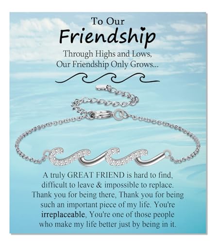 EPIRORA Gifts for Women, Silver BBF Wave Bracelet for Best Friend Sister Mom Daughter Grandma Bestie, Christmas Birthday Present for Her