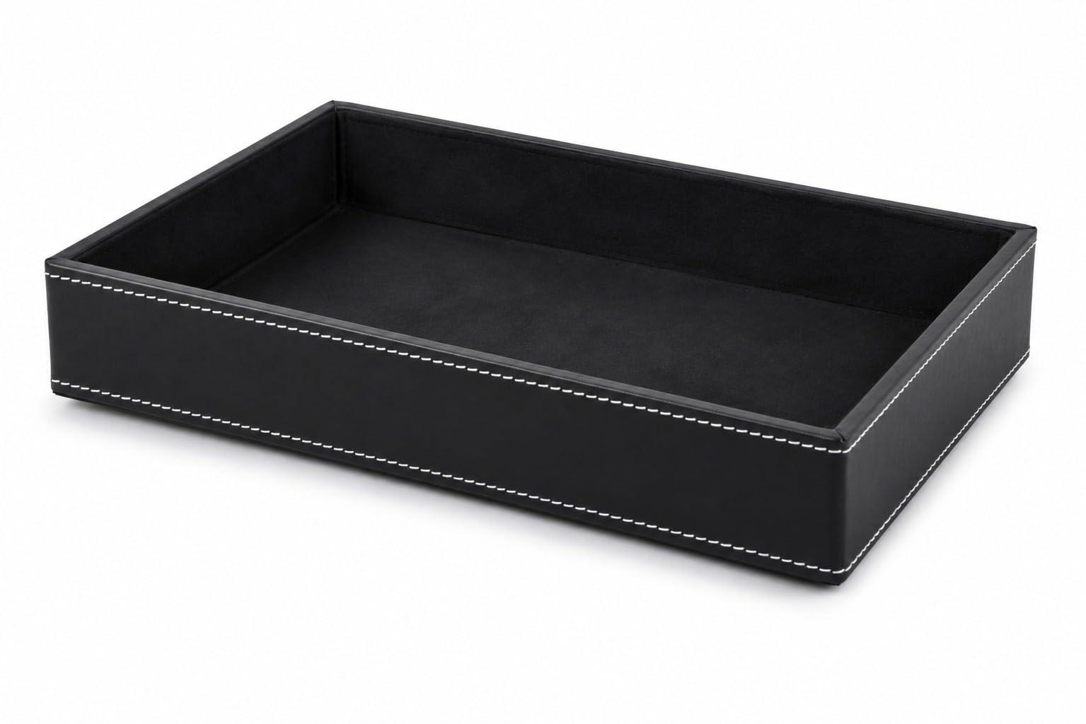 Primuim Leather Desk Organiser Tray Faux Leather, 10 x 08 x 1.5 inch, Decorative Stitching Detail, Modern Professional Faux Rectangular Leather Serving Tray,(Black Color)-picture-16