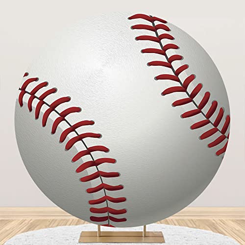 DORCEV Diameter Baseball Birthday Round Backdrop Cover Red White Sports for Boy Kids Athlete Newborn Gender Reveal Party Photography Background Cake Table Banner Decorations 6x6ft-polyester
