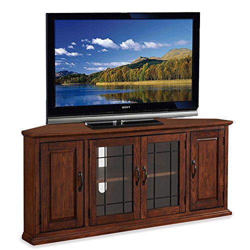 Leick Home 80386 Leaded Glass Corner TV Stand with Enclosed Storage For 60" TV's, Burnished Oak