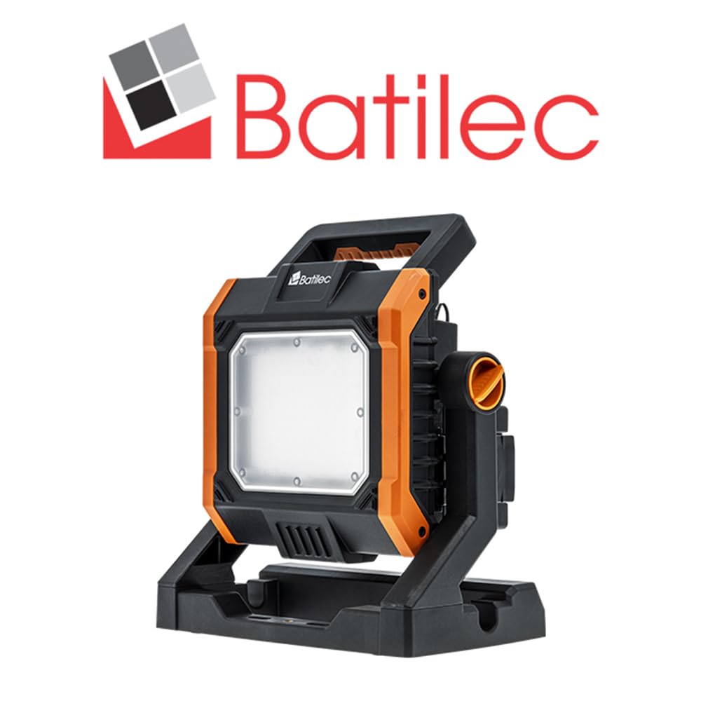 BATILEC - Baustrahler 4000 Lumen + 5 Adapter 18-20V kompatibel für Black & Decker, Bosch, Dewalt, Makita, Metabo, Milwaukee und Stanley Akku - IP65