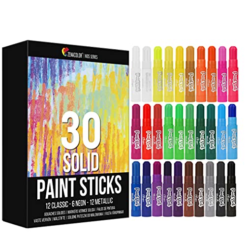 Tempera Paint Sticks (30 Large Paint Sticks) for Kids - Kids Washable Paint Set - Safe Arts and Craft Paint Sticks for Toddler or Child Use - For Wood Paint, Glass Paint, Rock Paint, or Poster Paint