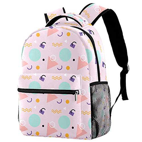 Sac à dos de voyage rose clair motif Memphis avec porte-bouteille pour enfants
