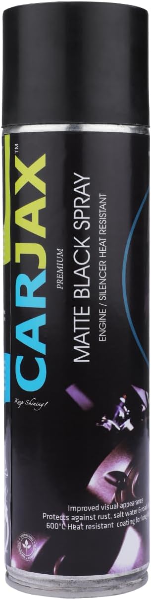 CARJAX AUTOCARE Premium Matte Black Spray for Cars & Bikes (250 ml) | High Heat Ceramic Coating Spray Paint | Prevents Leaks & Rust