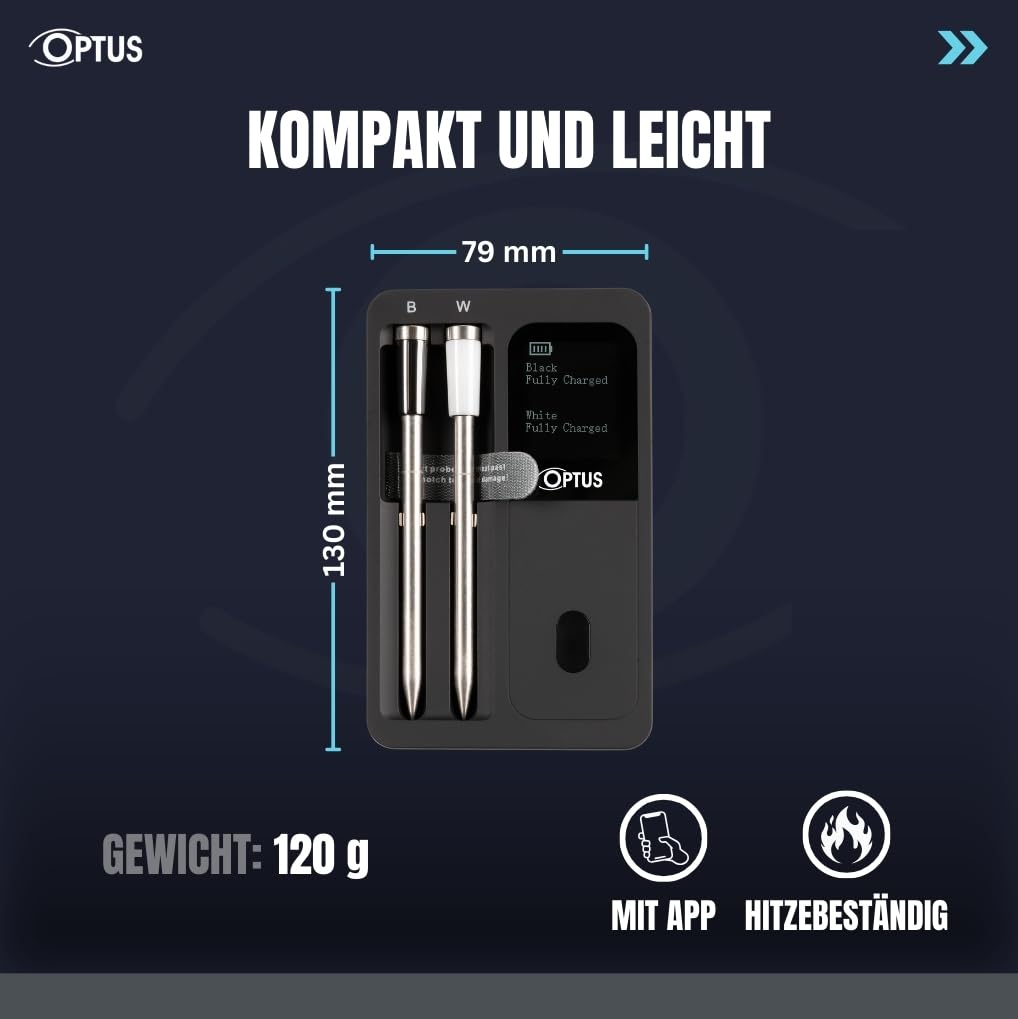 Optus Termometro Bluetooth per barbecue con 2 sonde wireless, controllo app, display IP67, allarme di temperatura, portata 60 m