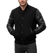 Mens Varsity Jacket Faux Leather Sleeve Wool Blend Letterman Jacket - High School Baseball Bomber Jackets for Men