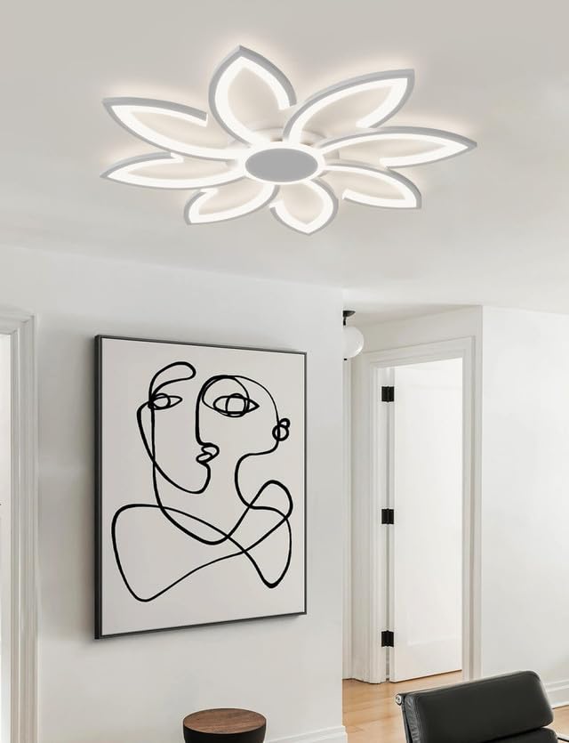 LJX 90cm Plafoniera LED Moderno Compatibile con Alexa & Google Assistant Controllo Vocale Intelligente Lampadario Fiore Design Bianco Dimmerabile Timer per Camera da Letto Soggiorno