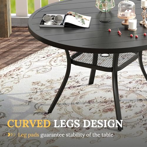 Image of VICLLAX 41.2 inchx 28 inch Outdoor Round Patio Table for Lawn Garden, All Weather Metal Round Patio Dining Table with Adjustable Umbrella Hole, Patio Table for 4 Person, Black Tabletop