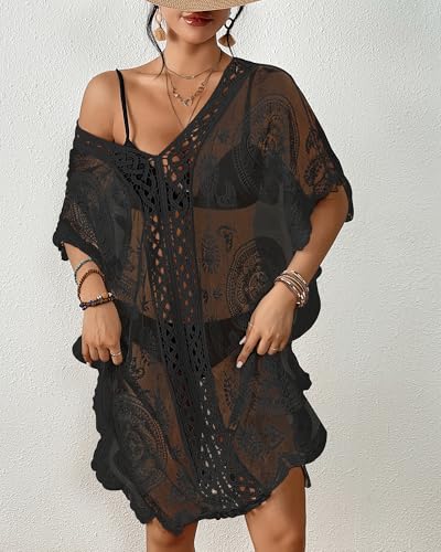Bsubseach Lace Swimsuit Cover Up for Women 2025 Bathing Suit Coverup Dress V Neck Summer Sheer Beach Dresses3