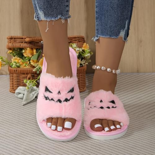 Halloween Slippers For Women 2025 Spooky Slides Lantern Pumpkin Soft Plush Cozy Open Toe Indoor Outdoor Fuzzy Holiday Slipper For Girlfriend3