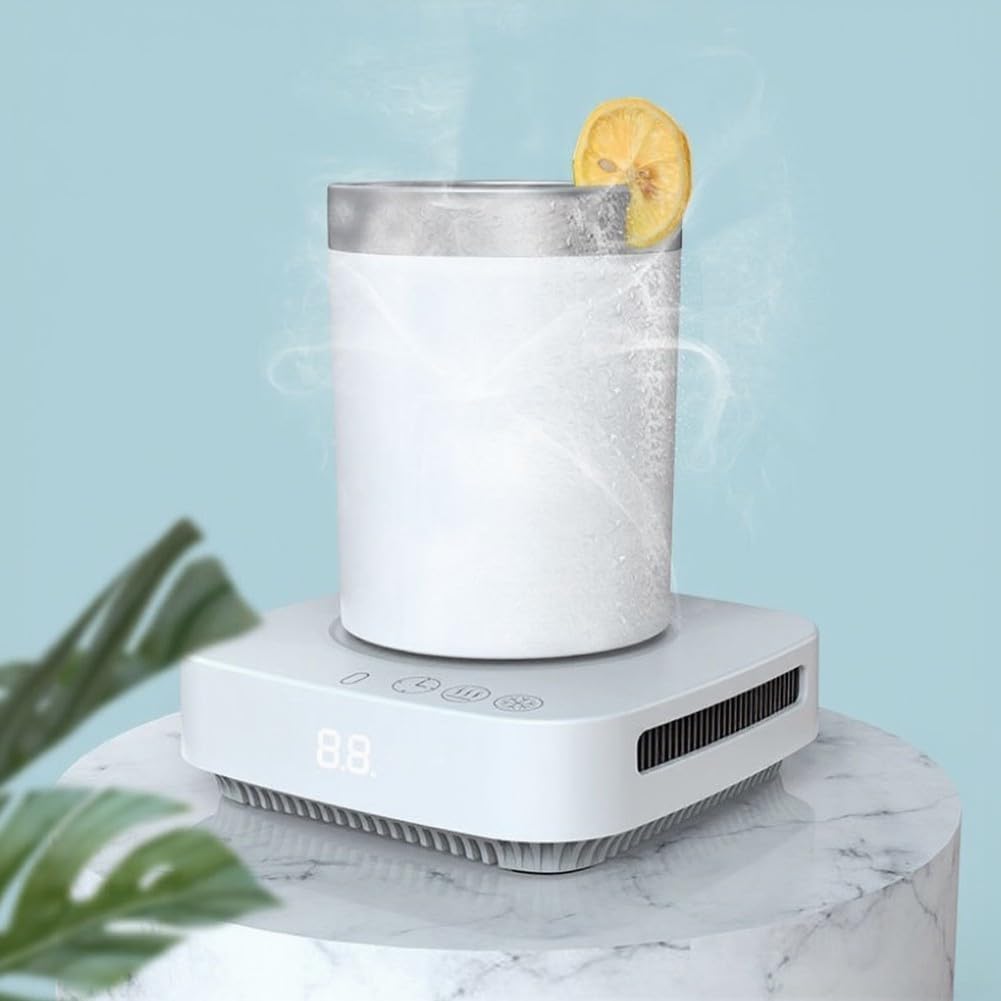 Posavasos inteligente de calefacción y refrigeración con pantalla digital para tazas de vidrio y metal, control de temperatura ajustable para uso en casa, oficina, viajes, color negro