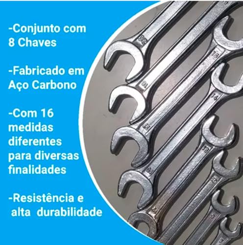 Jogo De Chave Boca Fixa 6 A 22mm Com 8 Peças Excellent Eda