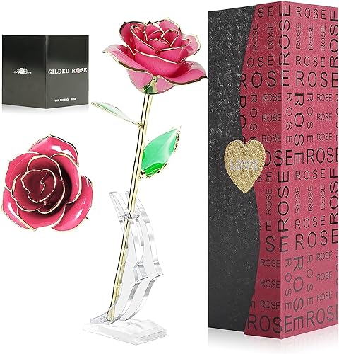 ELEUTH 24K Gold Rose, Ewige Rose Vergoldete Konservierte Rose mit Stand und Geschenkbox Geburtstagsgeschenk für Frauen/Freundin/Hochzeitstag/Muttertagsgeschenke für Mama