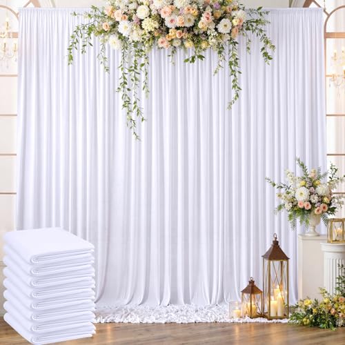 Rideaux de fond blancs 12,2 x 2,4 m infroissables pour draperies de mariage et anniversaire