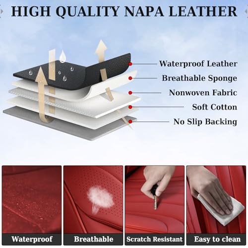 Image of Coverado Car Seat Covers for Front Seat, Luxury Leather Seat Cover, 2 PCS Waterproof Seat Cover, Automotive Seat Covers, Driver Car Seat Protector, Universal Car Seat Cushions Fit for Most Cars(Red)