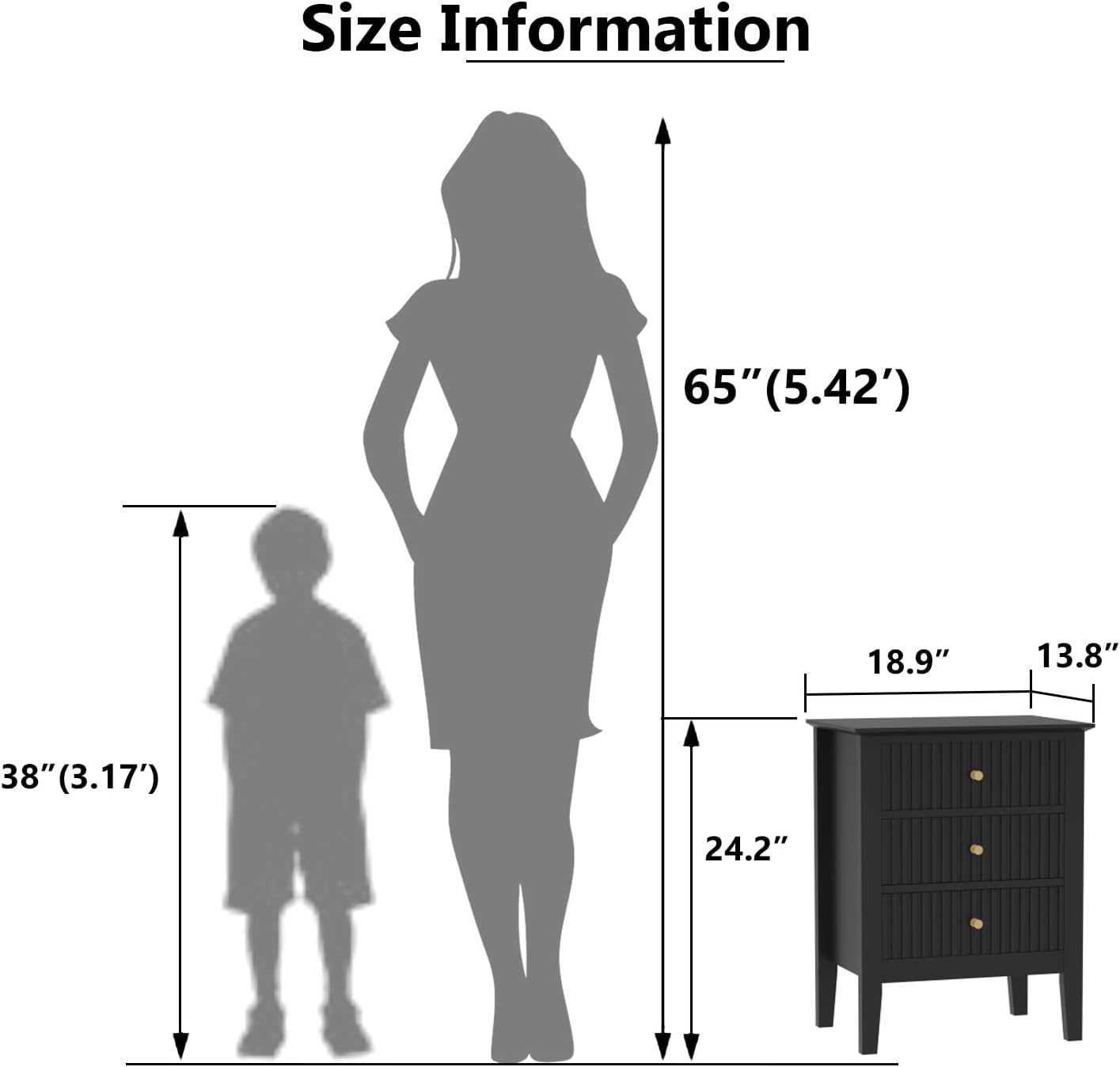 Nightstand size comparison with human figures