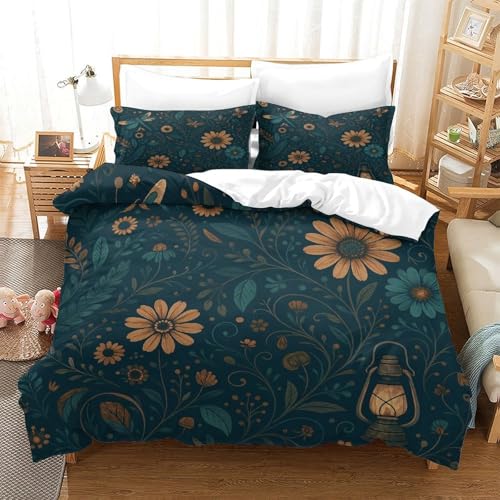 Housse de couette 140x200 fleurs vintage en microfibre douce pour lit simple - 3