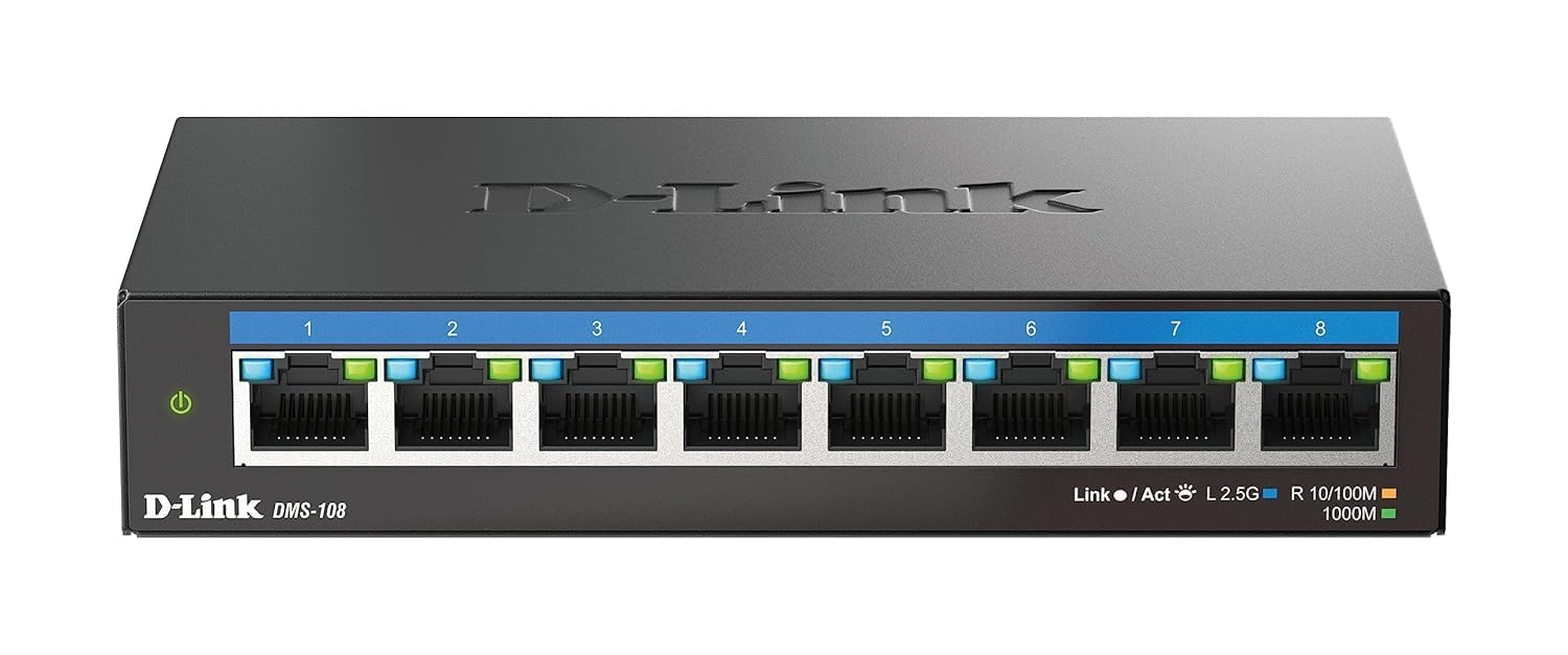 8-Port 2.5G Multi-Gigabit Unmanaged Desktop Switch, DMS-108, 40Gbps Switching Capacity, Fanless Silent Design, Compact Metal Housing, Plug and Play Compatible with D-Link-image-5