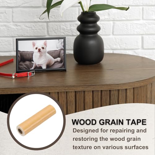 Image of PATIKIL Wood Grain Tape 12 inch x 32 ft, Self-Adhesive Wood Texture Repair Tape Realistic Wooden Effect Patch for Furniture Cabinets Floor Walls, Cherry