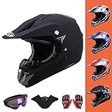 OUMURS Adult Full Face Dirt Bike Helmet with Goggles Gloves & Mask Adjustable Sun Visor...