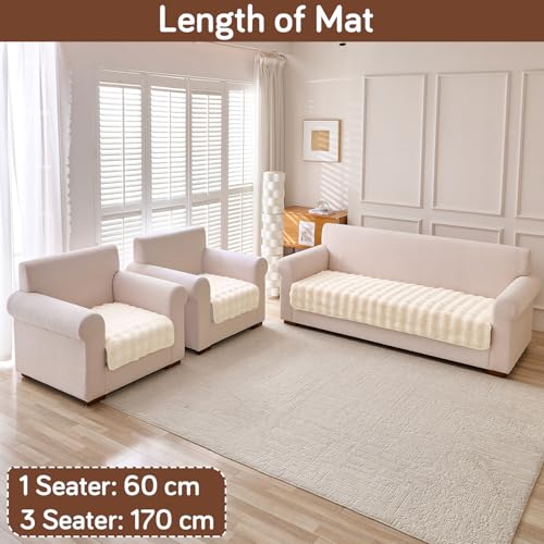 Image of HOKIPO 'FurHug' Luxury Faux Rabbit Fur Sofa Cover Mat 5 Seater (3+1+1), Beige (AR-5010-5)