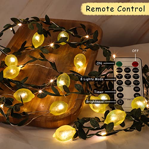 Image of 3D Lemon LED String Lights USB /Battery Operated Light String with Remote Timer 10FT 40LEDs Lemon Light Bulbs with Branches Leaves Fairy Lights for Bedroom Birthday Garden Party Decorations