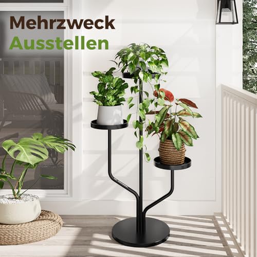 Bamworld Blumenständer Metall 3 Ebenen – Moderner Pflanzenständer für Innen & Balkon, stabiles Pflanzenregal als dekorativer Blumenhocker, vielseitige Blumentreppe Schwarz
