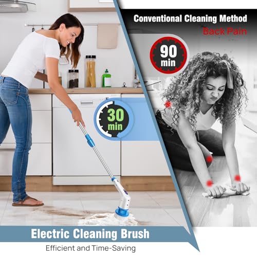 Electric Spin Scrubber,Cordless Cleaning Brush,Shower Cleaning Brush with 9 Replaceable Brush Heads, Power Scrubber 2 Speeds,Adjustable & Detachable Long Handle, for Bathroom, Kitchen Cleaning - Image 7