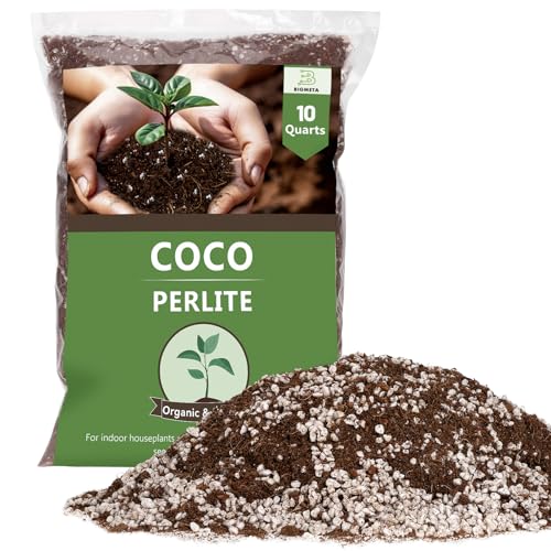 Coco Coir Perlite Mix - Retain Moisture Improve Drainage & Aeration - Coco Peat Perlite Potting Mix Loose Organic Potting Soil for Indoor Plants 10 Quarts