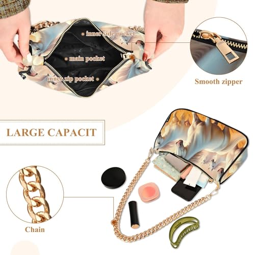 Zipper Classic Purse Hobo Totes White Horses Running Medium Handbag Tote Women Ladies Shoulder Bag with Chain Strap4